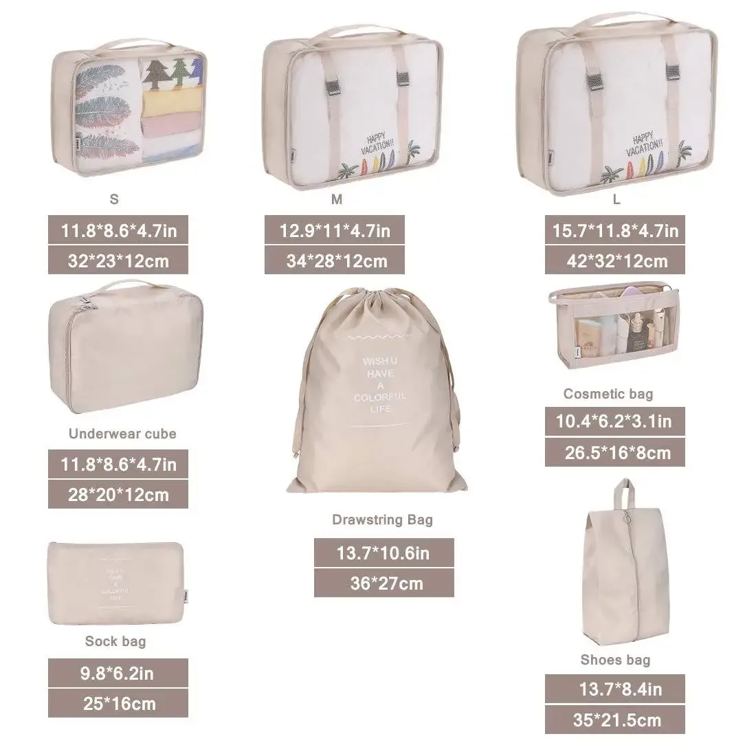 ensemble de 6/8 pièces, organisateur de voyage, sacs de rangement, valise, ensemble d'emballage, étuis de rangement, organisateur de bagages portables, pochette pour vêtements et chaussures