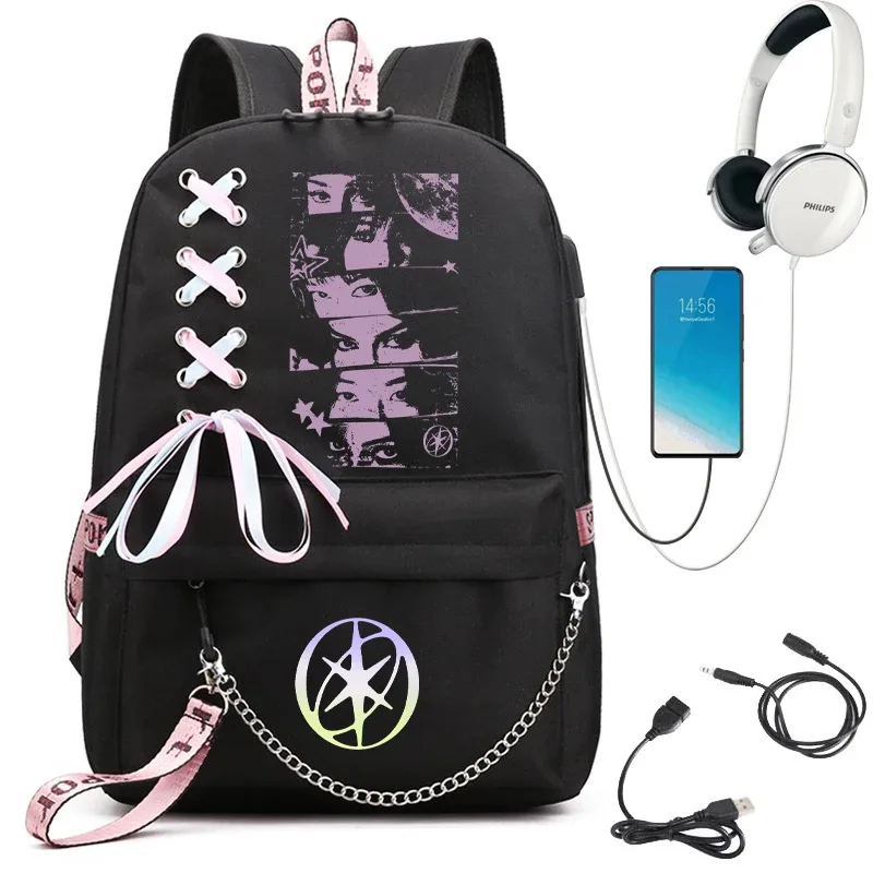 sac à dos d'école graphique katseye pour filles, sacs d'école pour adolescents avec port usb, sac pour ordinateur portable y2k pour femmes, sac à dos katseye pour étudiants