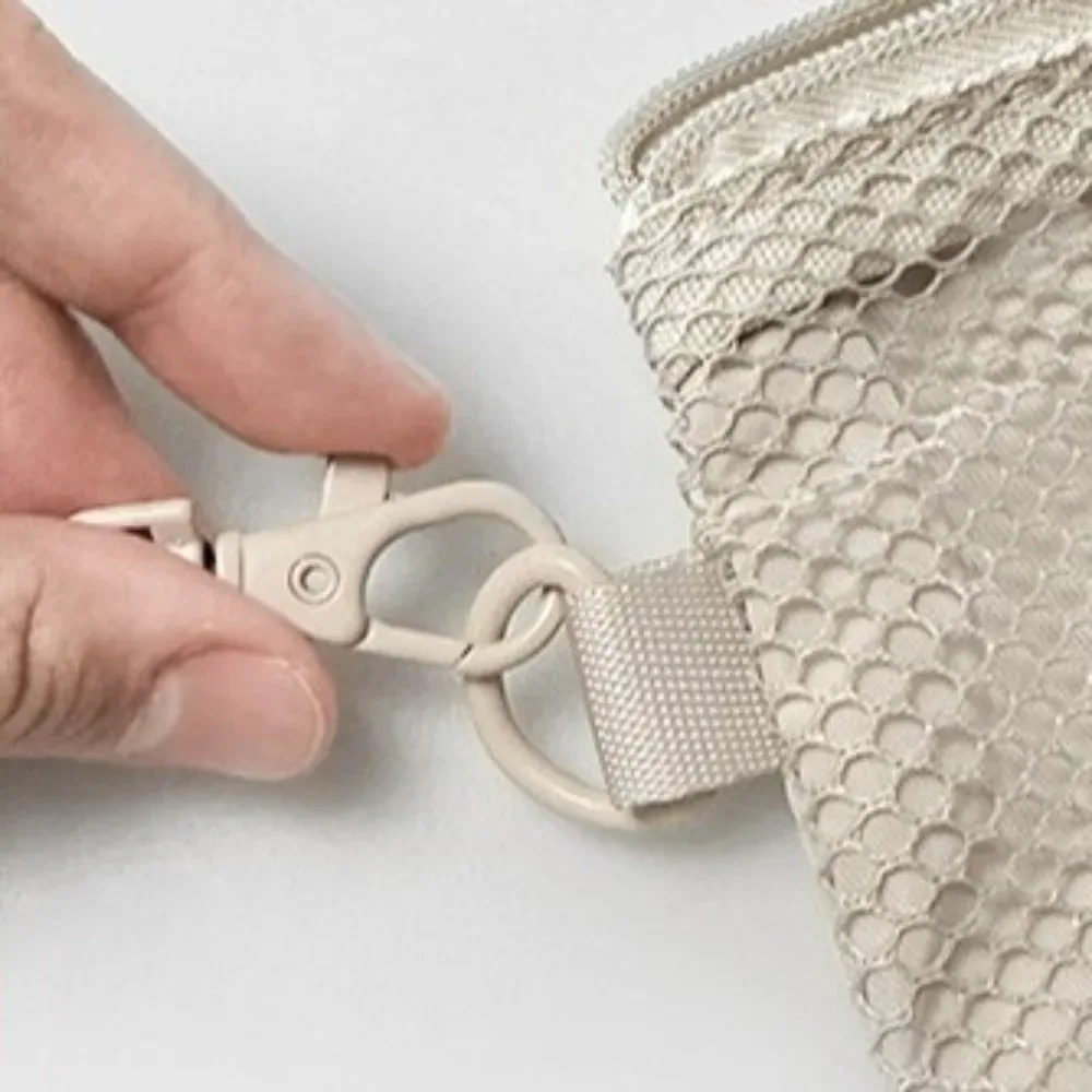 sac de rangement en maille légère avec fermeture éclair, sac à cosmétiques de couleur unie, pochette de maquillage multifonctionnelle en polyester, rangement de maquillage
