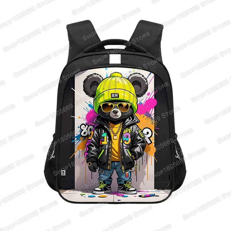 sac à dos kawaii graffiti bear print pour enfants, sac à dos de voyage pour adolescents, hip hop, sacs d'école pour enfants, cadeau pour enfants de 3 à 18 ans, 14 po, 16 po