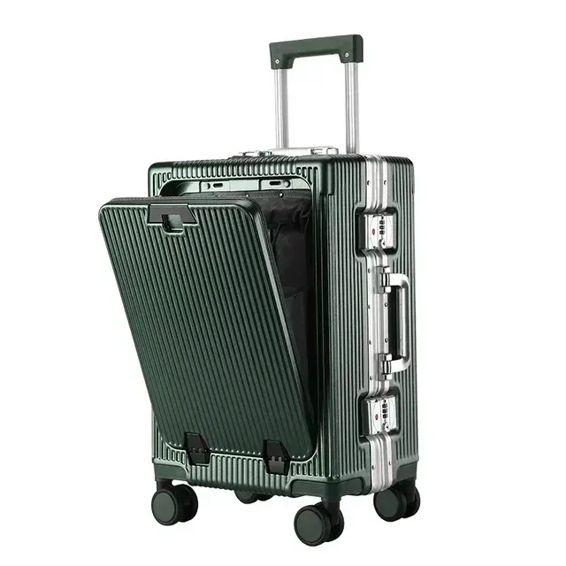 valise à roulettes grande capacité à ouverture frontale, cadre en aluminium, valise trolley abs+pc, valise cabine