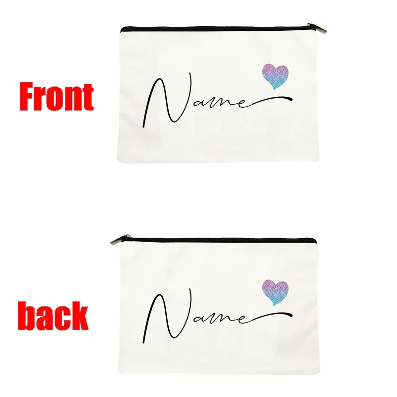 trousse de maquillage personnalisée avec nom en forme de cœur, sac de rangement pour articles de toilette pour femme, trousse à cosmétiques, cadeau de fête pour enseignant
