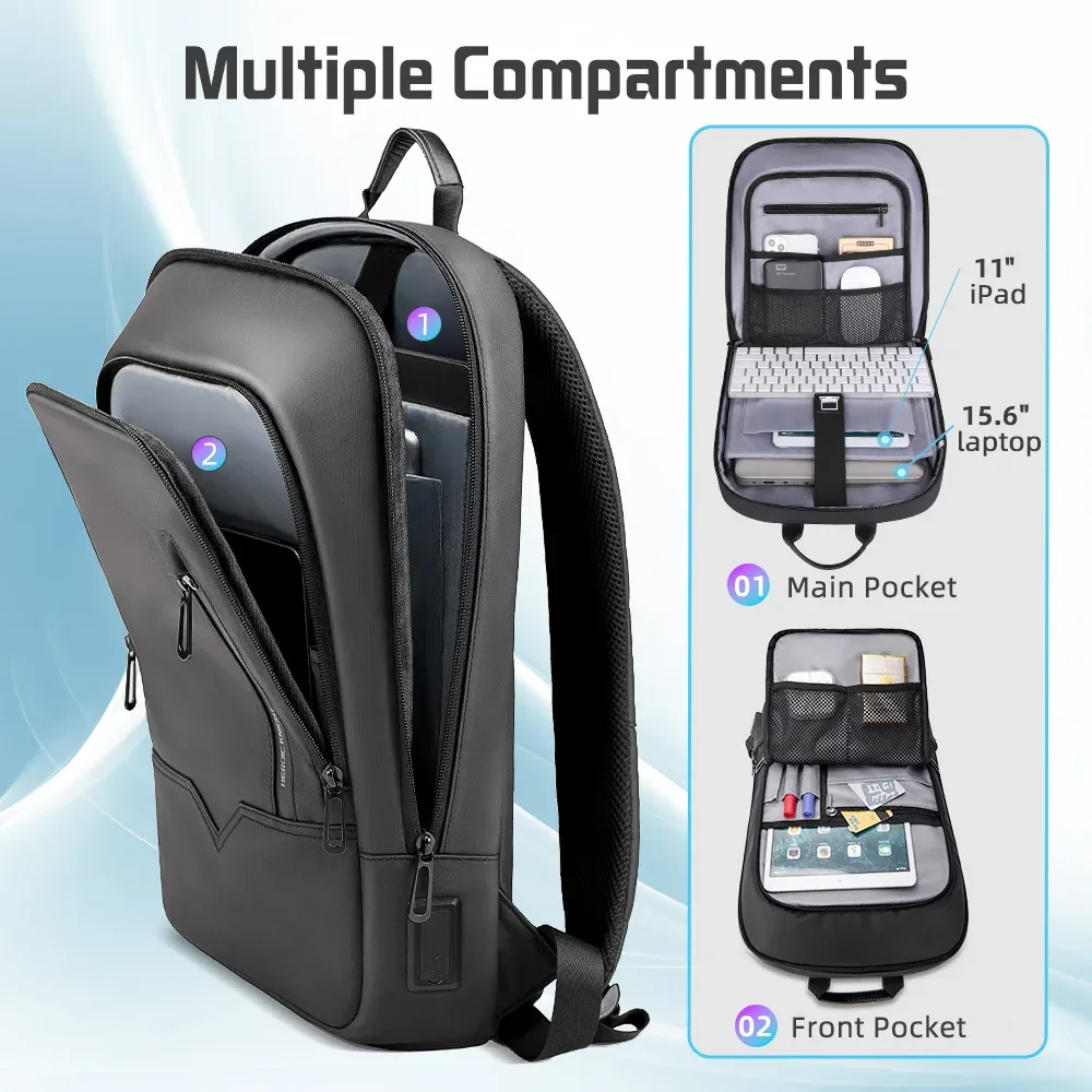 heroic knight – sac à dos d'affaires pour hommes, fin, étanche, pour ordinateur portable de 14 pouces, léger, pour collège, à la mode, pour femmes, noir