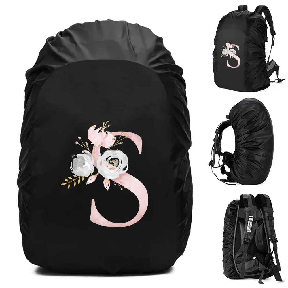housse de pluie imperméable pour sac à dos 20-70l, motif fleurs roses et lettres, pour sports de plein air, cyclisme, sécurité, mode, camping, randonnée