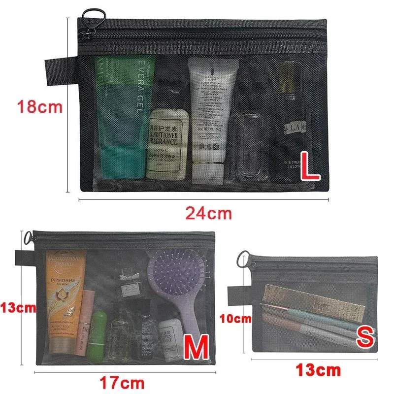 sac à cosmétiques en maille pour femmes, rangement de voyage, sac de maquillage, organisateur, pochette de maquillage portable, petite et grande trousse de toilette et de beauté