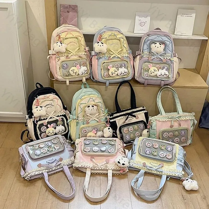 sac à dos ita bag kawaii, sac à bandoulière, ensemble de deux pièces, sac à dos scolaire pour badges et épingles d'anime, sacs à dos transparents pour étudiants