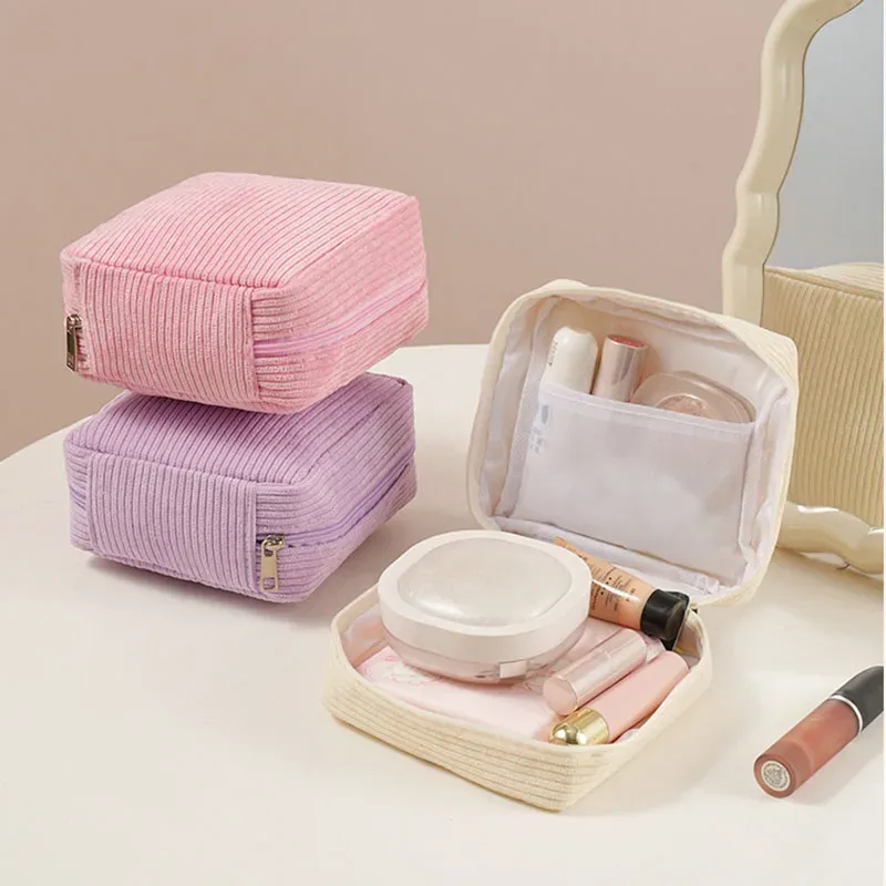 mini pochette de maquillage pour cartes de rouge à lèvres, pièces de monnaie, serviettes hygiéniques, mallette de rangement, sacs en velours côtelé pour femmes, sac de rangement de cosmétiques de voyage