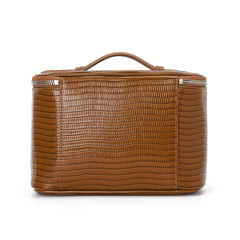 aidrani - sac à cosmétiques en cuir véritable à motif lézard, grande capacité, sac pour femmes, pochette de rangement, sac à main, trousse de toilette de voyage