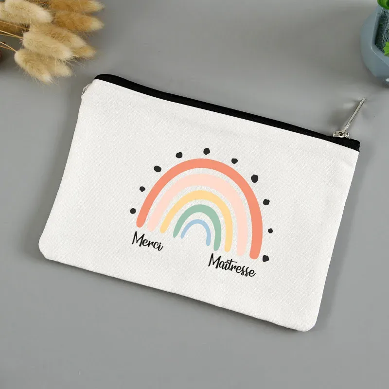 trousse de toilette voyage pochette maquillage cadeau maitresse école cadeau maitresse pochette de maquillage imprimée, cadeau de la journée des enseignants, sac cosmétique en toile pour femmes, avec fermeture éclair