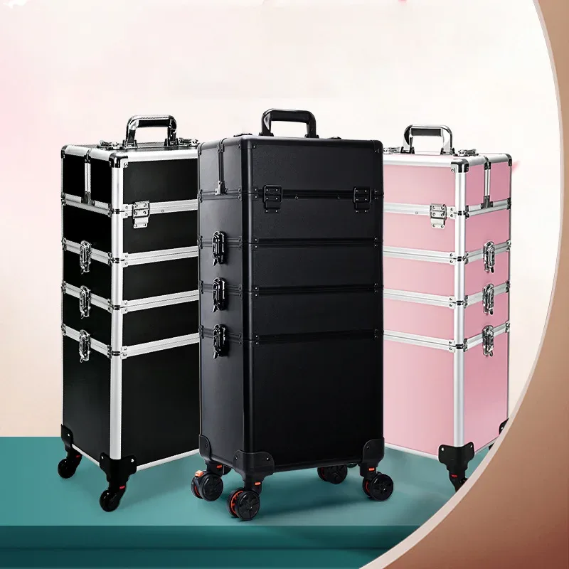 valise de maquillage portable grande capacité, boîte à outils de voyage pour ongles et tatouages, trolley professionnel multicouche à combinaison libre