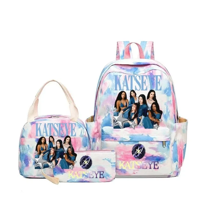 nouveaux sacs à dos katseye à imprimé amusant, 3 pièces/ensemble, sac d'école pour étudiants, sac de voyage pour adolescentes et garçons, sacs à lunch, sac à dos