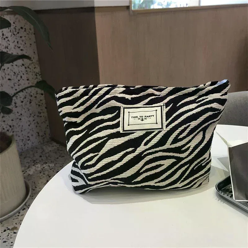 grande trousse de toilette en toile à motif zèbre pour femme, avec fermeture éclair, sac de maquillage de voyage, organiseur de maquillage, pochette de rangement, étui de beauté