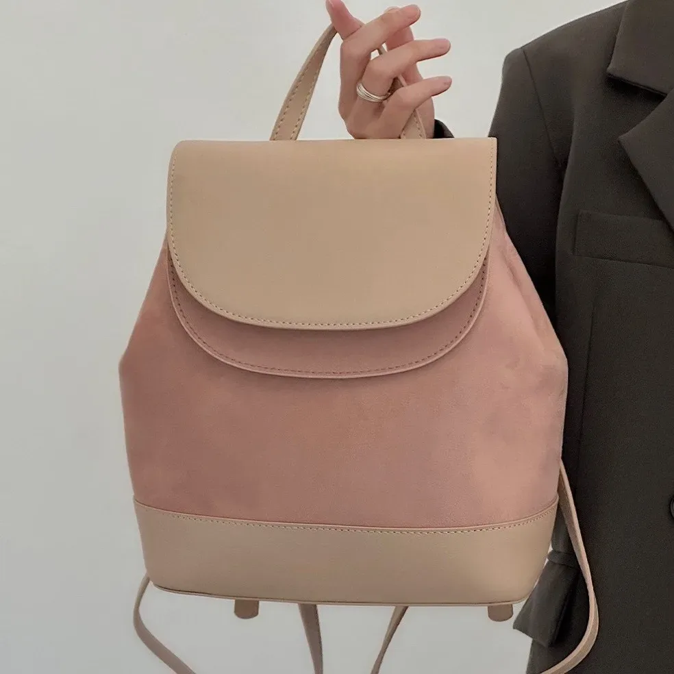 sac à dos de loisirs en cuir suédé et cuir de vache pour femme, sac de voyage double initié, rose et marron, qualité supérieure, femme, hiver 256