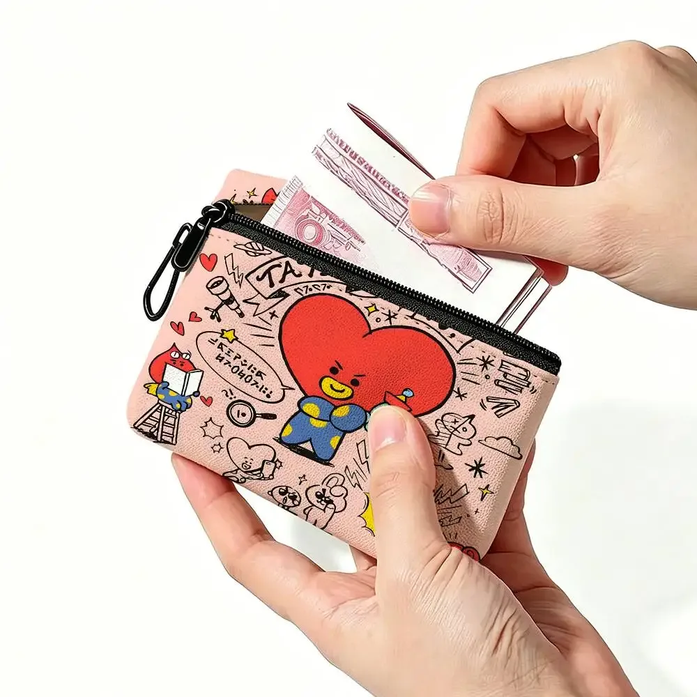 petite bourse à monnaie mignonne bt21 en tissu oxford, pochette de rangement multi-usages pour clés, cartes, pièces de monnaie