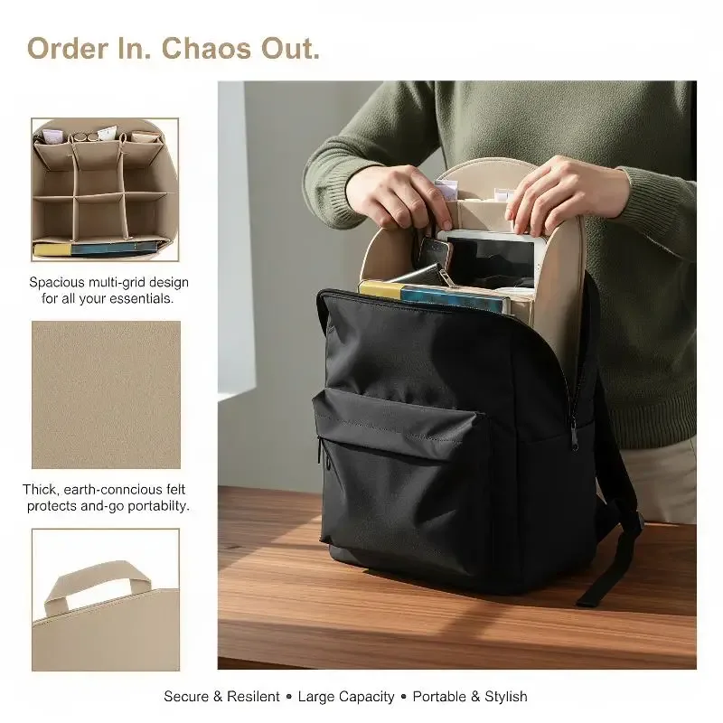 organisateur de sac en feutre léger, grande capacité, pliable, portable, pour sac fourre-tout, sac à bandoulière, usage quotidien