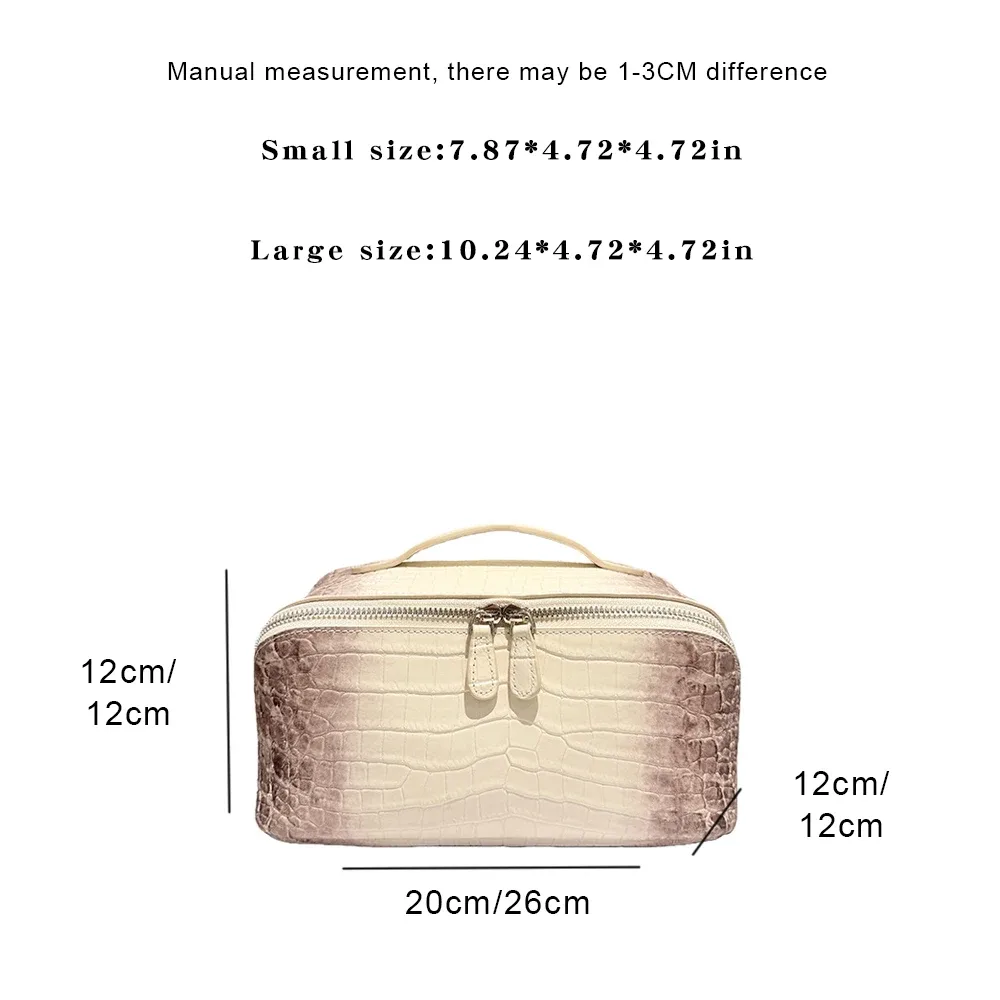 nouvelle trousse de maquillage premium pour femme en cuir véritable, organisateur cosmétique de voyage, couleur himalaya, motif crocodile embossé