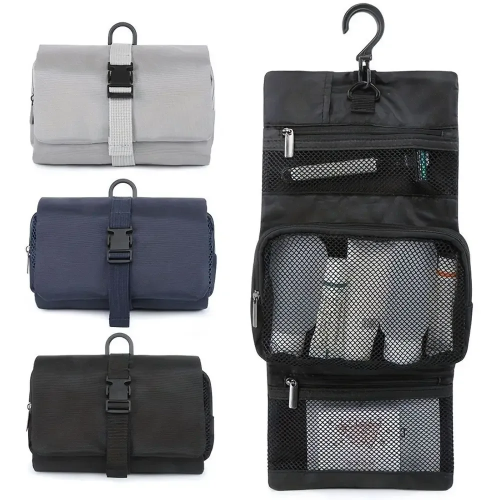 sac de toilette pliable avec crochet, sac de voyage multifonctionnel 3-en-1, sac de rangement suspendu amovible et étanche pour voyage
