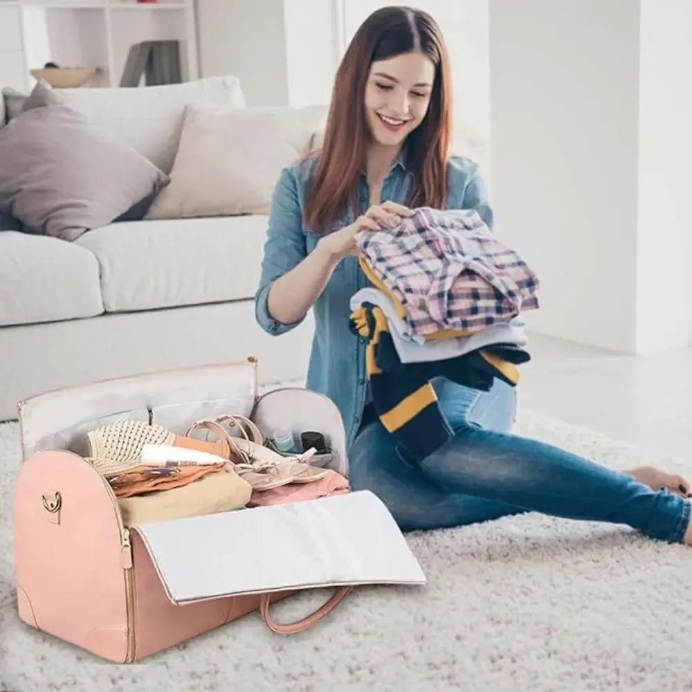 Sac de voyage pliable pour vêtements, grande capacité, sac à linge portable, poignée confortable, bandoulière, sac de voyage pour femmes