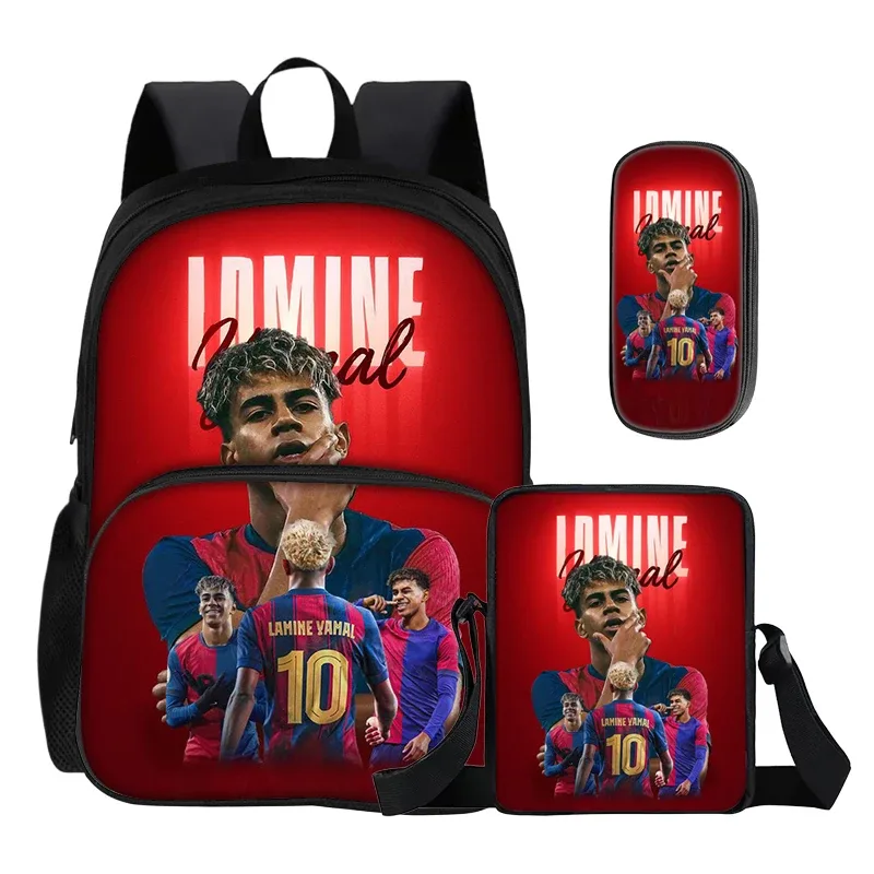 ensemble de 3 sacs à dos avec poche avant, sacs à bandoulière, trousse à crayons, sac à dos pour enfants l-lamin yamal, sac à dos de star du football