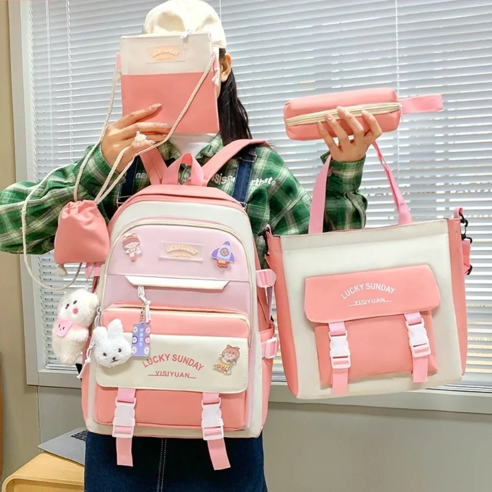 Ensemble de 5 sacs à dos mignons de grande capacité, sac à bandoulière respirant à boucle, sac d'école multifonctionnel pour étudiants