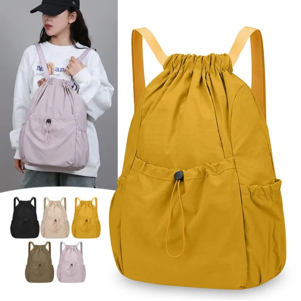 sac à dos de voyage décontracté de couleur unie, léger, de style coréen, avec cordon de serrage, grande capacité, pliable, cartable de sport pour étudiants