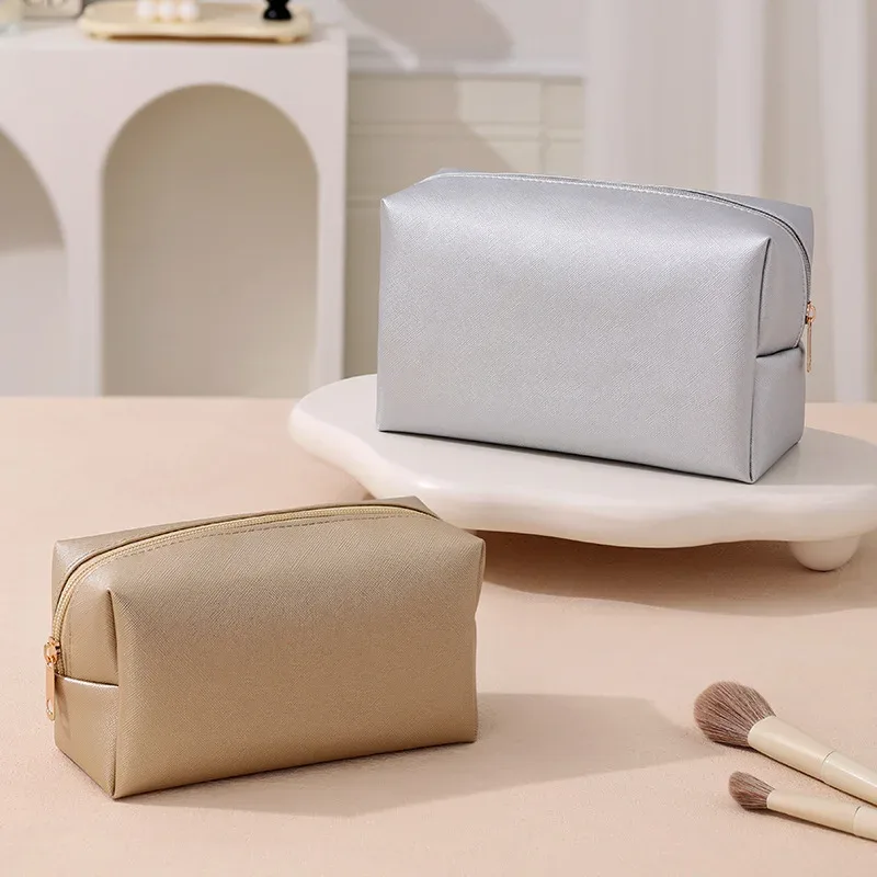 trousse de maquillage grande capacité en cuir pu pour femme, organisateur cosmétique imperméable, sac de toilette de voyage avec sangle de transport pour dames