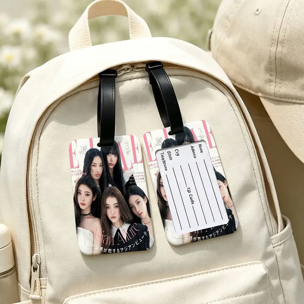 hot kpop girl m-meovvs étui de carte d'information imperméable en pvc, étiquette de bagage anti-perte pour valise et sac à main
