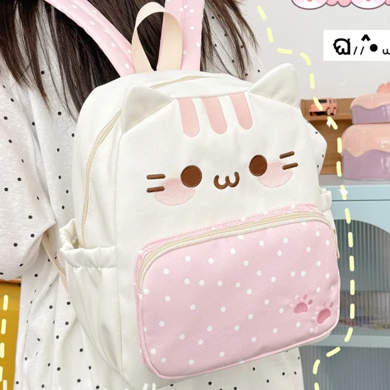 sac à dos chat à pois de dessin animé, grande capacité, sac d'école mignon, sac à livres pour étudiants, sac à dos de voyage léger, sac à dos pour ordinateur portable kawaii