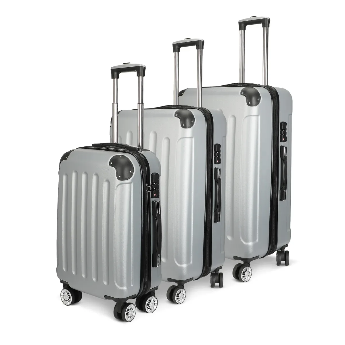 ensemble de bagages 3 pièces avec valises rigides, sacs de voyage légers en abs avec serrure tsa et 4 roulettes pivotantes, ensemble de valises moyennes et grandes format cabine, noir/gris