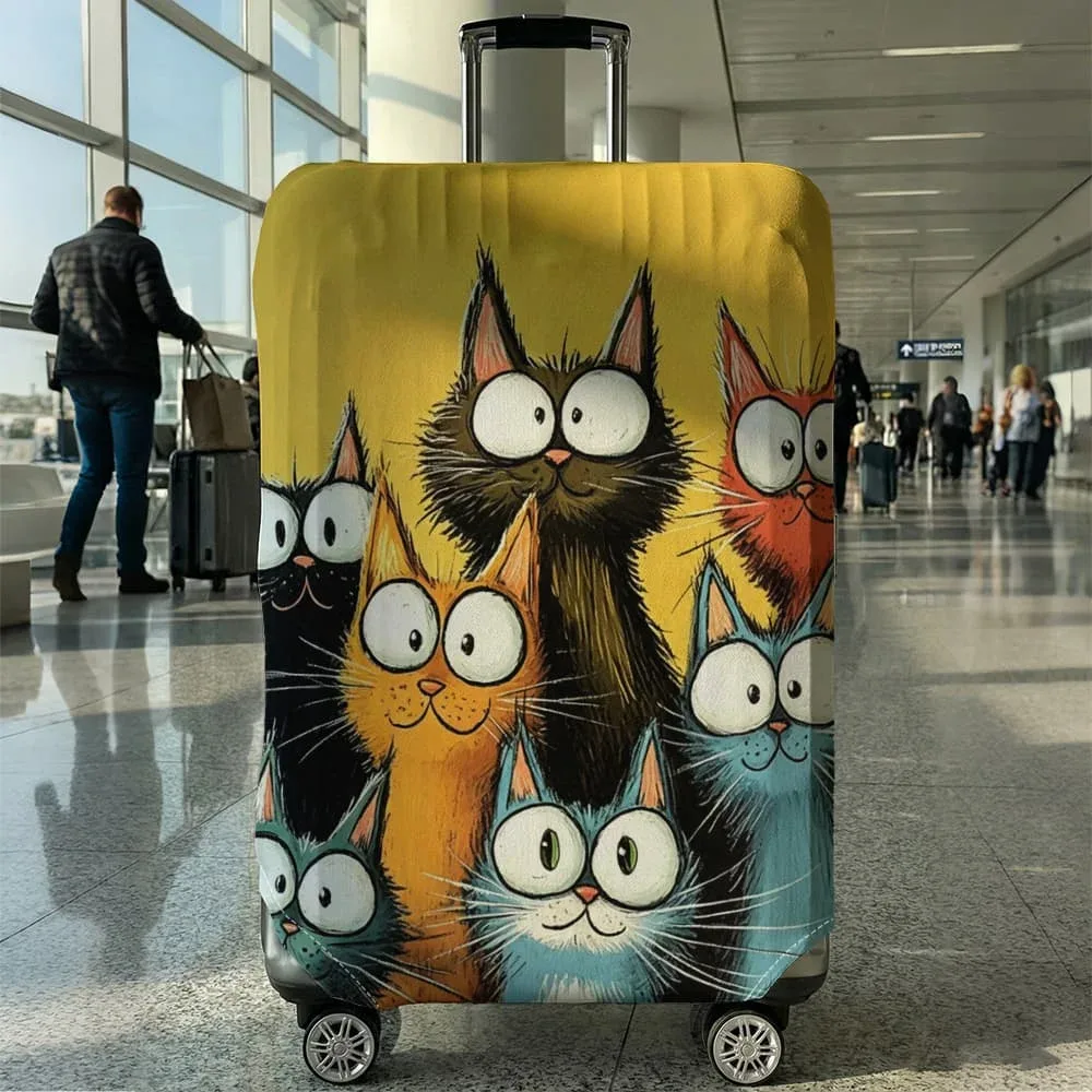 housse de protection pour bagages à motif de chat, adaptée aux bagages de 18 à 32 pouces, avec poignées, accessoires de voyage