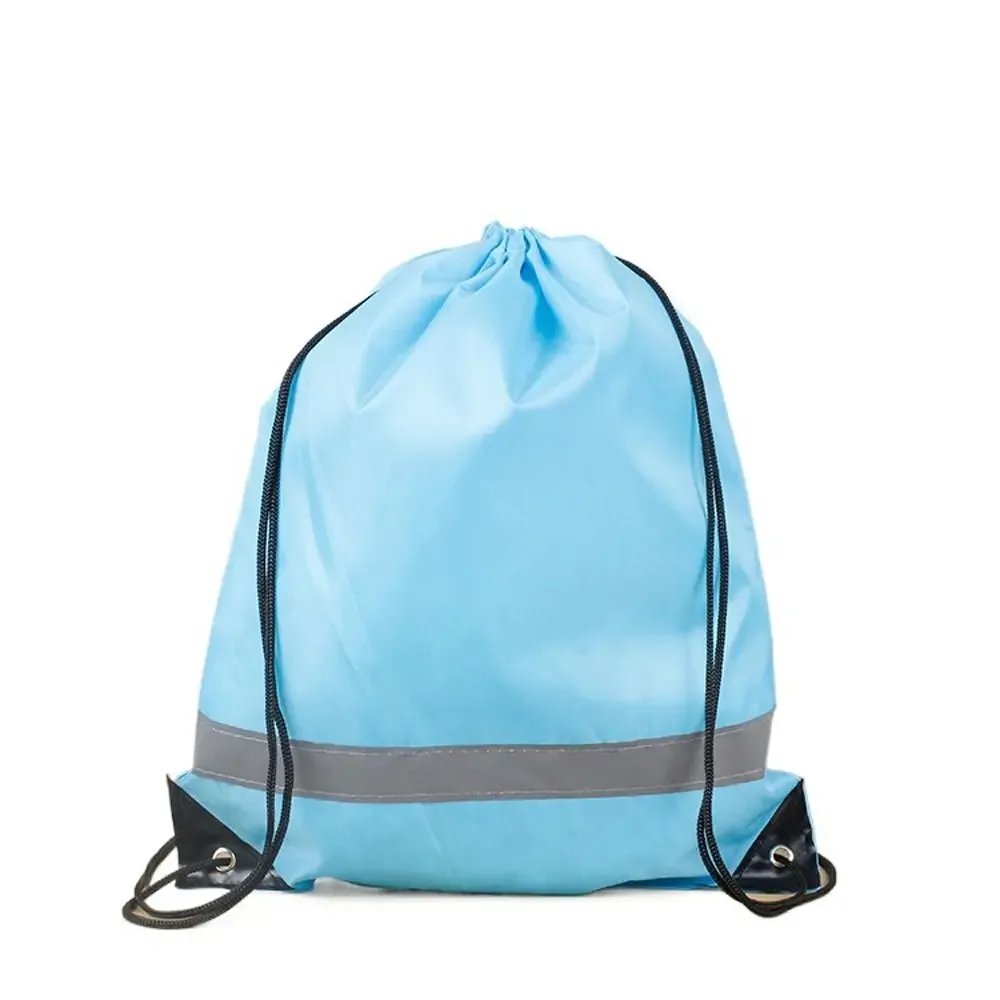 sac à dos de sport à rayures réfléchissantes, cordon de serrage, polyester 210d, couleur unie, sac à bandoulière de sport en nylon, étanche et portable