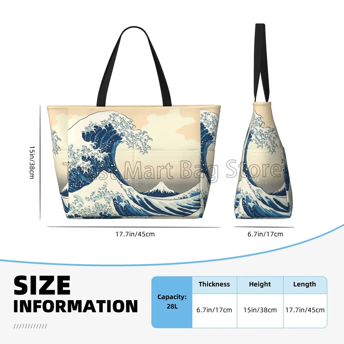 sac de voyage de plage de grande capacité, vagues de mer japonaises, fourre-tout pliable pour femmes, sacs de piscine pour voyage, vacances, salle de sport, natation