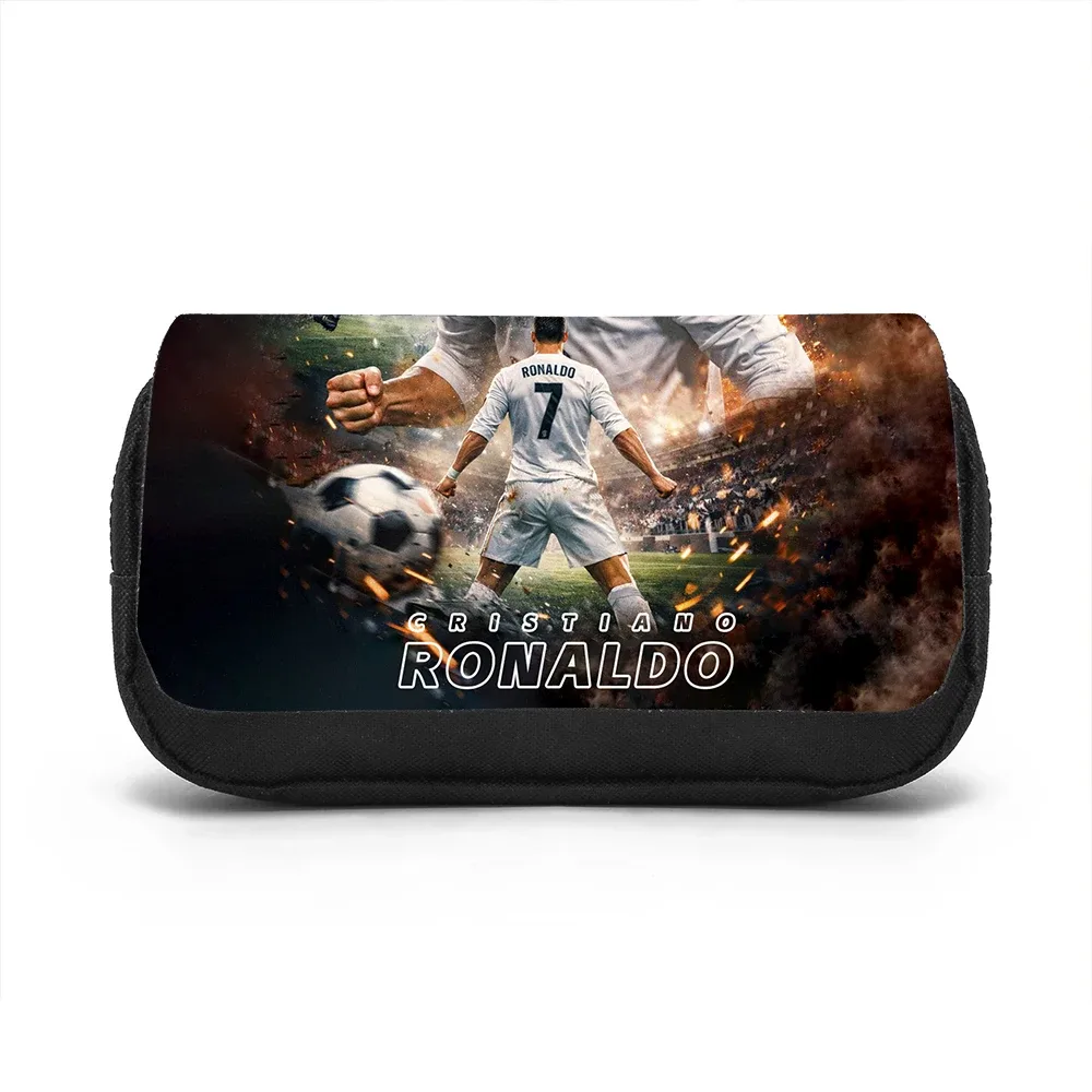 sac de rangement de papeterie grande capacité, double compartiment, pour étudiants, motif ronaldo, étoile du football, pour l'école et les voyages