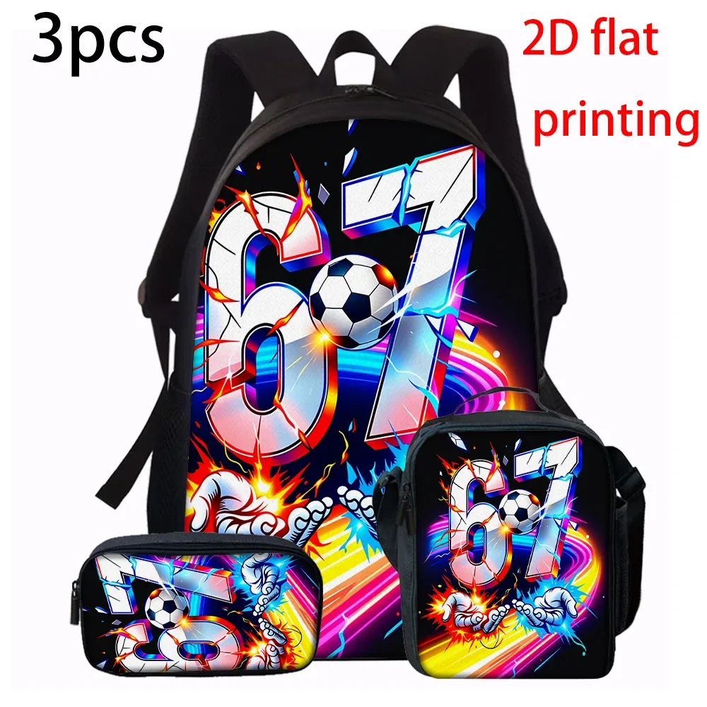 sac dos polyester imprimé chiffres 67 football rayures lumières mains noir voyage école enfant