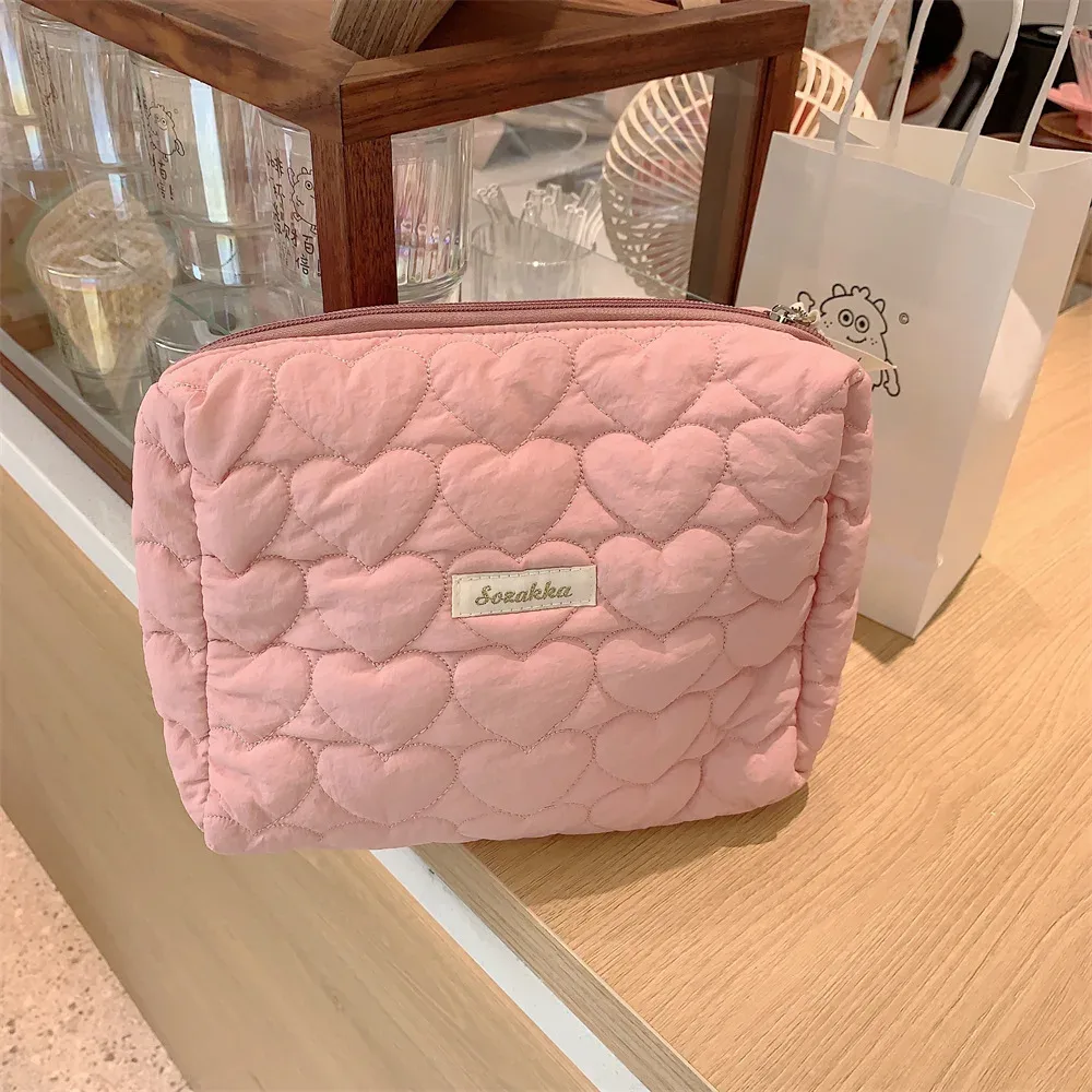 sac de rangement de voyage en coton matelassé pour femmes, sacs à cosmétiques rétro cerise, design mignon, trousse à crayons pour filles, trousse de maquillage, sacs à main