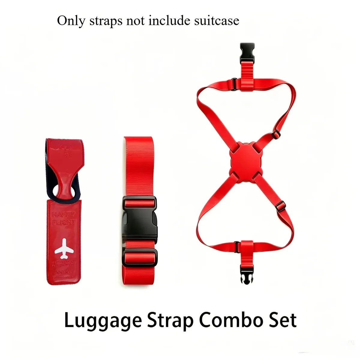 Sangles Fixation Bagage Polyester Rouge Noir Motif Avion Standard Forme 8 Antidérapement Identification Voyage