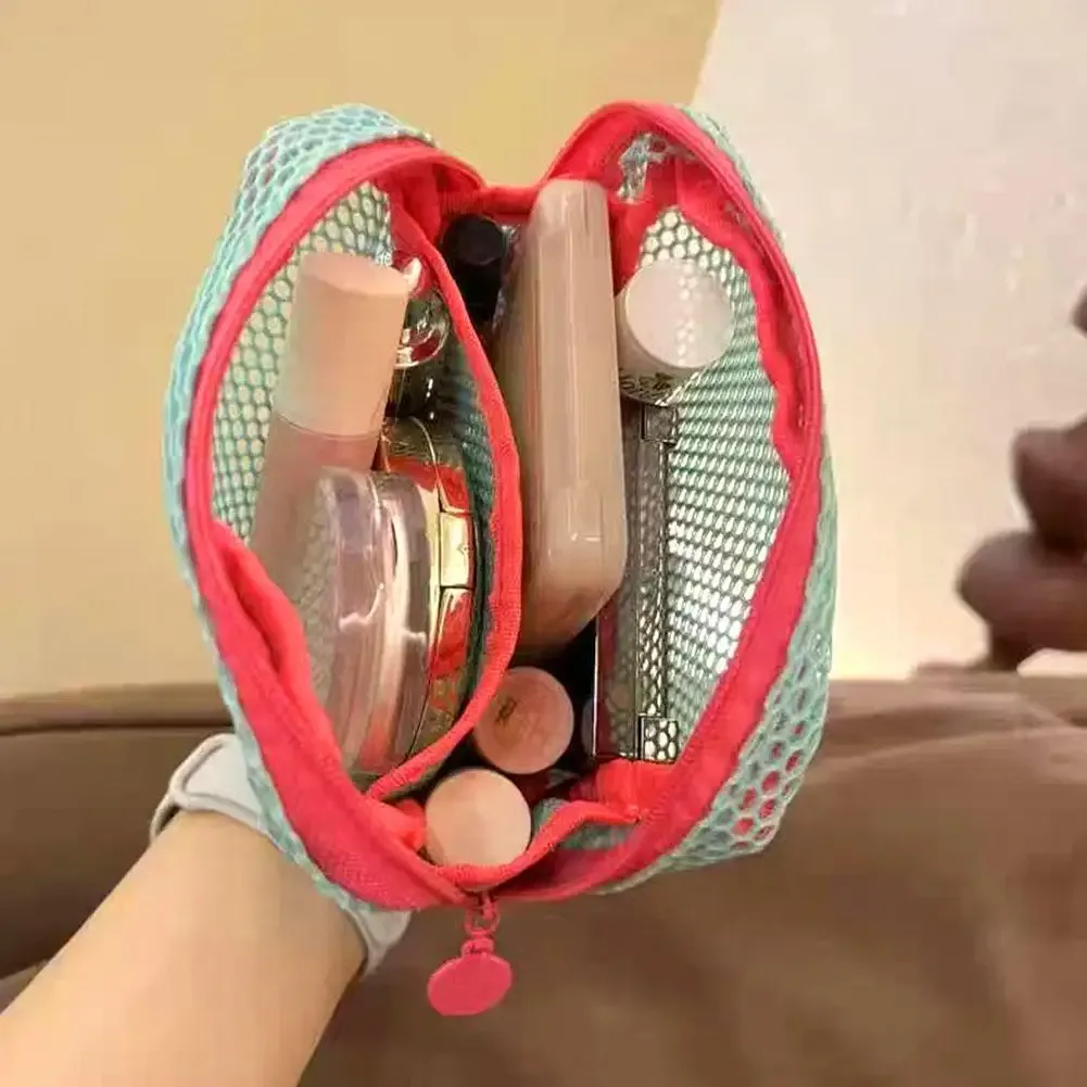 mini pochette en maille dopamine, étui carré coloré pour écouteurs, trousse à cosmétiques portable pour rouge à lèvres, organiseur de rangement respirant pour articles de toilette