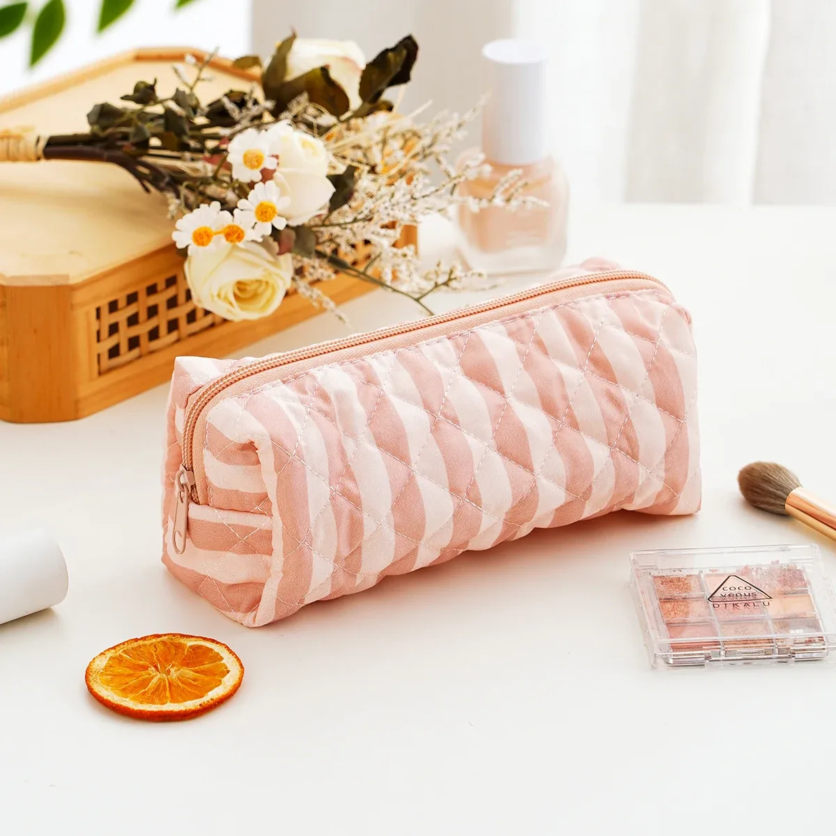 elinfant 1 sac de rangement matelassé imprimé floral, grande trousse de maquillage de voyage esthétique