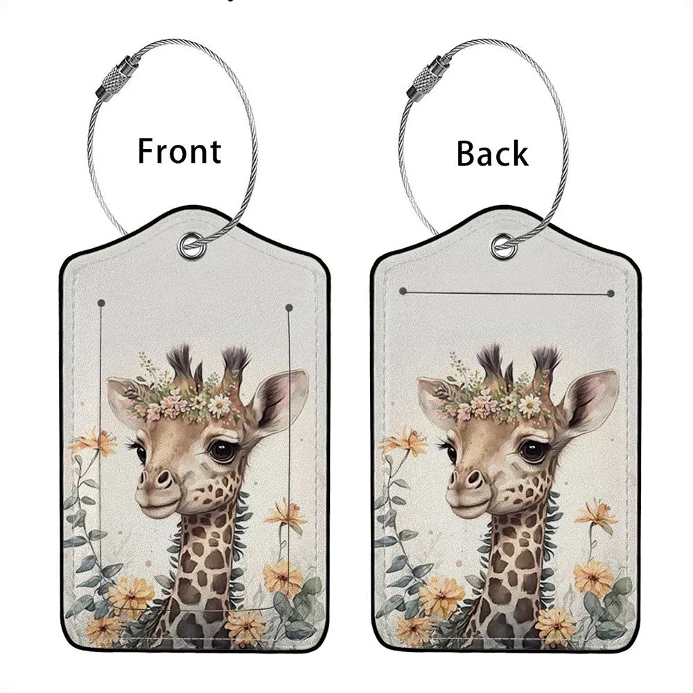 vente flash étiquette de bagage en cuir avec animaux mignons, étiquette d'adresse pour valise, étiquette d'embarquement pour bagage, clip d'identification avec nom et adresse