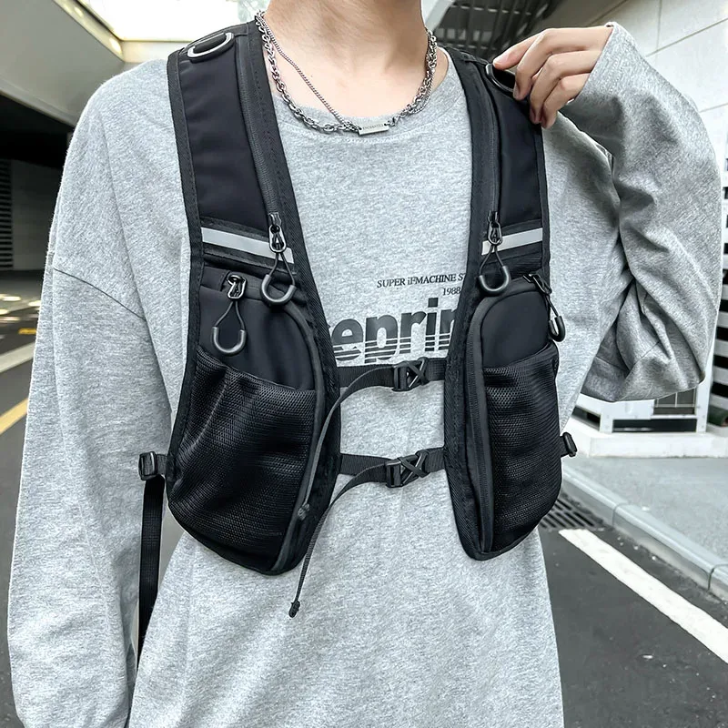 hip-hop streetwear poitrine plate-forme sac pour hommes mode étanche gilet tactique poitrine packs fonction stockage sac à dos poches en nylon