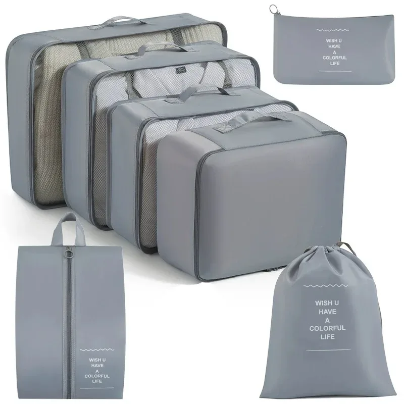 organisateur voyage polyester beige compartiments zippés poches intérieures cube sac compression chaussures pochettes housse vêtements