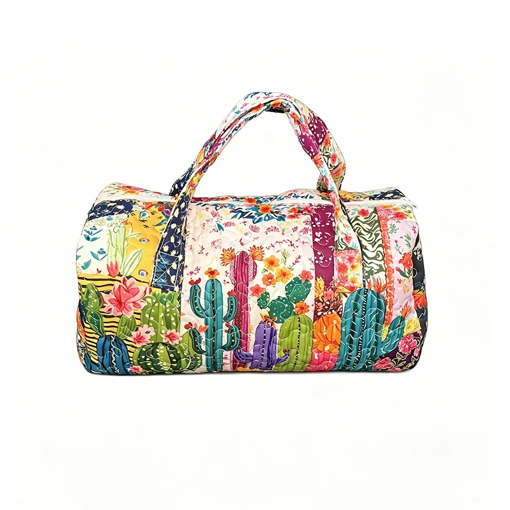 sac de voyage matelassé, sac de week-end, motif floral tropical chat mignon, bagage à main léger pour la plage, les vacances, les fêtes et le sport