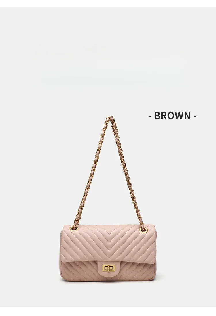 sac à bandoulière matelassé en cuir véritable chevron pour femme, idéal pour les trajets quotidiens