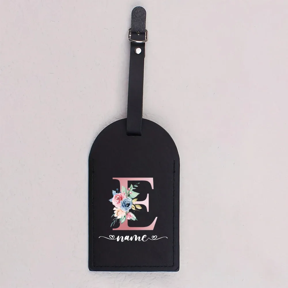 étiquette bagage cuir pu lettre initial fleurs colorées blanche noire voyage identification bagages cadeaux mariage fête prénuptiale lune miel