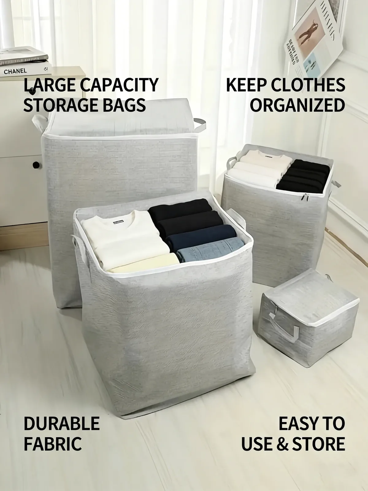 sac de rangement pliable, léger, en tissu non tissé, avec fermeture éclair et poignée, anti-poussière, pour vêtements, couettes, organisateur d'étagère de placard, déménagement, voyage, dortoir