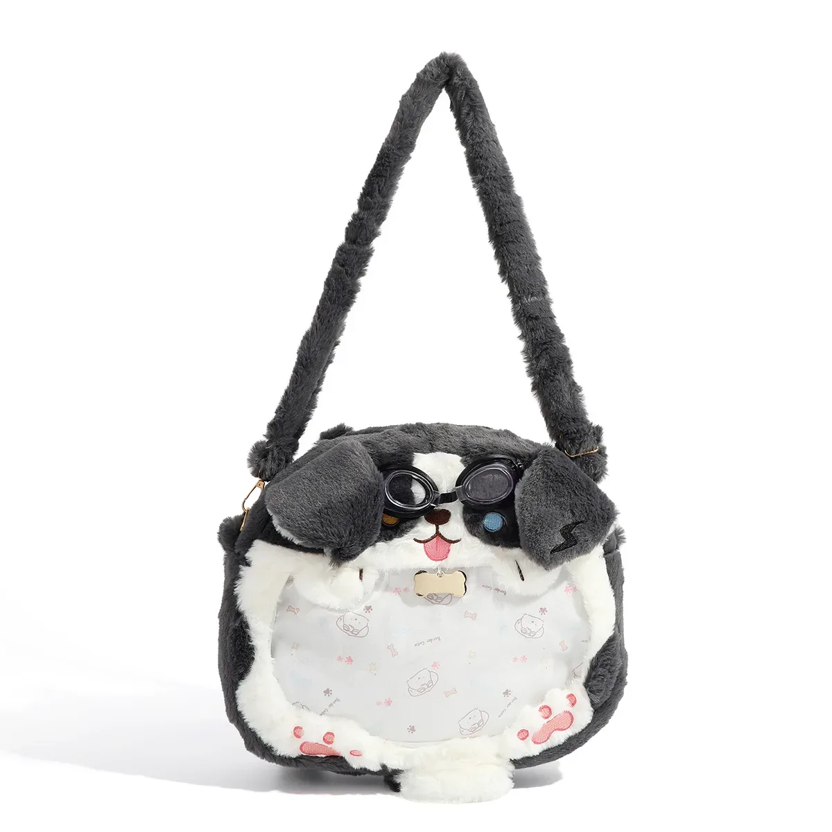 sac à dos en peluche brodé chien mignon velours or fourrure dessin animé jk fermeture éclair étudiant grande capacité sac unisexe ﻿