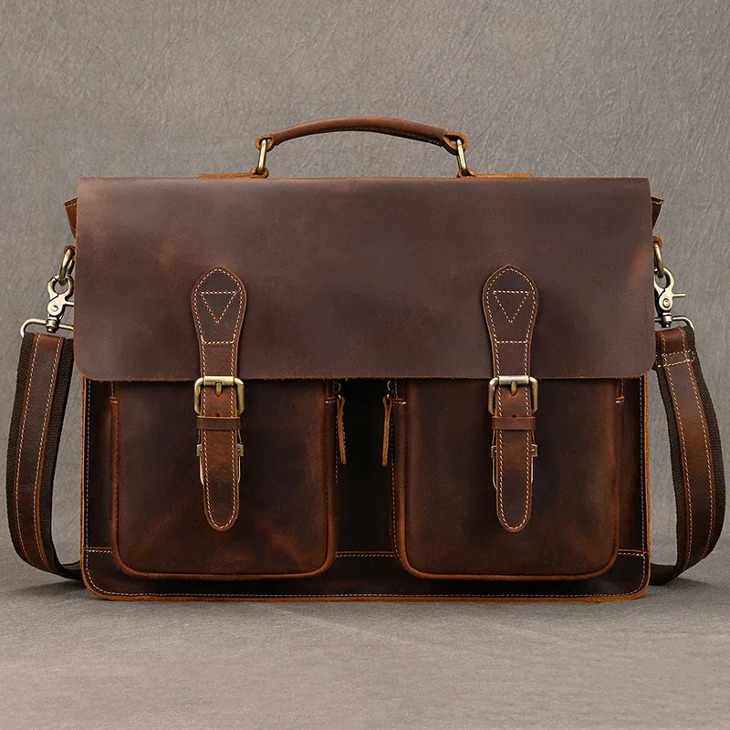 sac à main vintage en cuir group pour homme, étui bombe, elin horse, grand portefeuille messager, business
