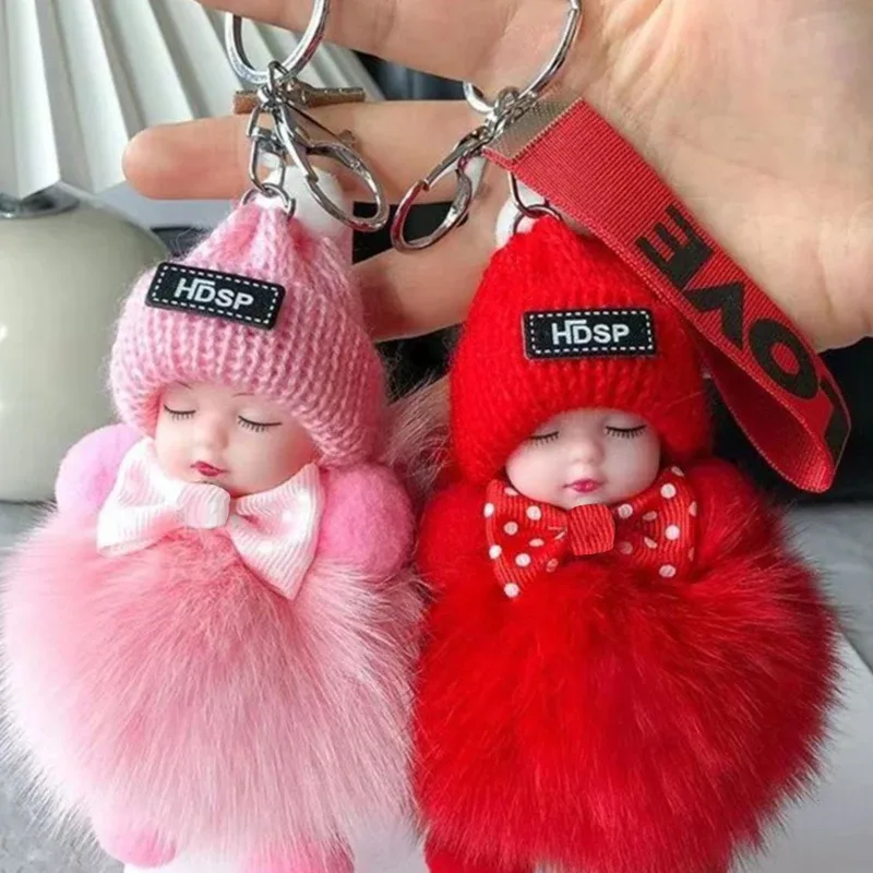 porte-clés mignon bébé endormi, pendentif en peluche moelleuse, porte-clés de voiture, breloque de sac à main tendance pour femme, décoration de sac à dos, cadeau