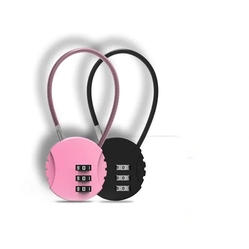 cadenas métallique chiffres trois couleur noir câble souple poignée centrale sécurité voyage école sport