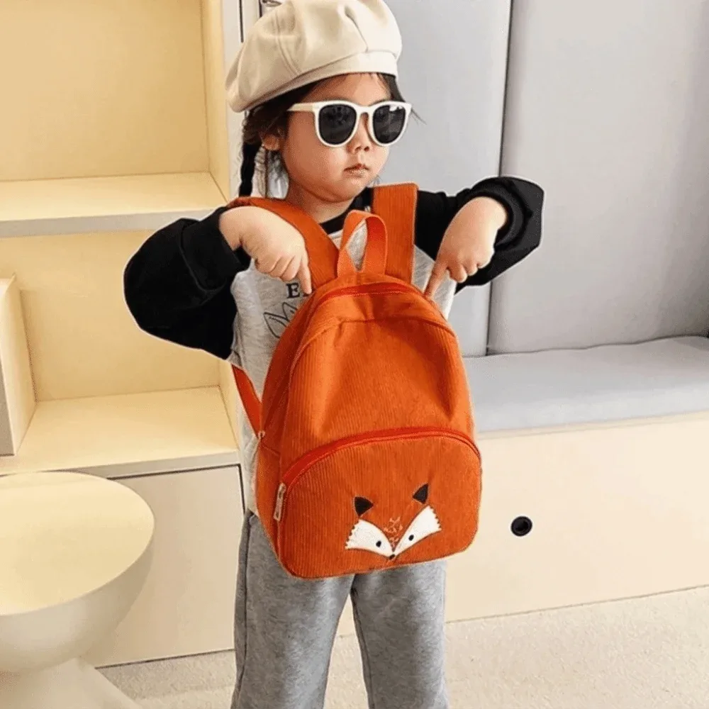 sac à dos simple en velours côtelé pour enfants, motif ours de dessin animé, couleur unie, grande capacité, pour étudiants et femmes